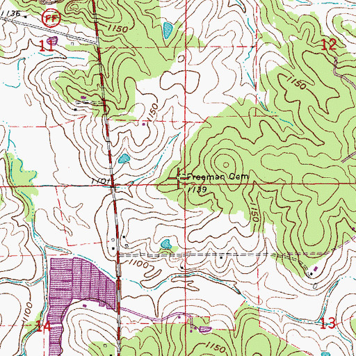Topographic Map of Freeman Cemetery, MO