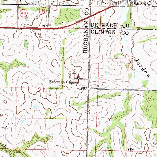 Topographic Map of Freeman Chapel, MO