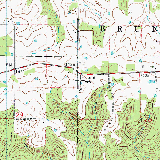 Topographic Map of Friend Cemetery, MO