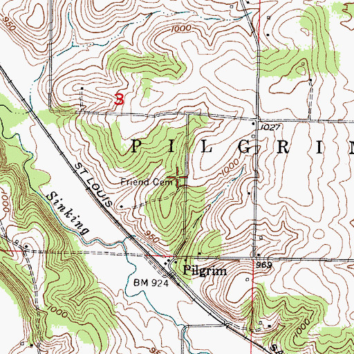 Topographic Map of Friend Cemetery, MO