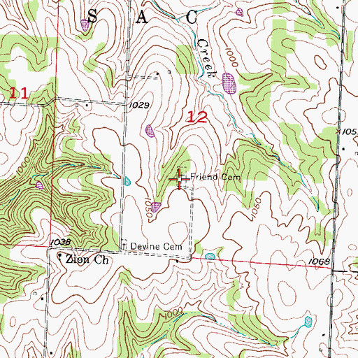 Topographic Map of Friend Cemetery, MO