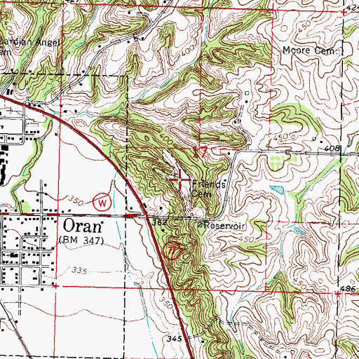 Topographic Map of Friends Cemetery, MO