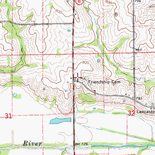 Topographic Map of Friendship Cemetery, MO
