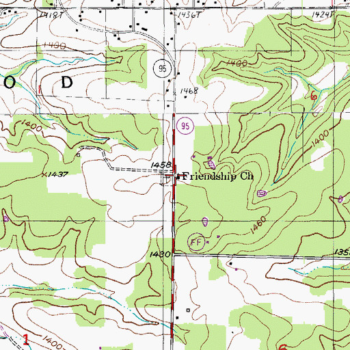 Topographic Map of Friendship Baptist Church, MO