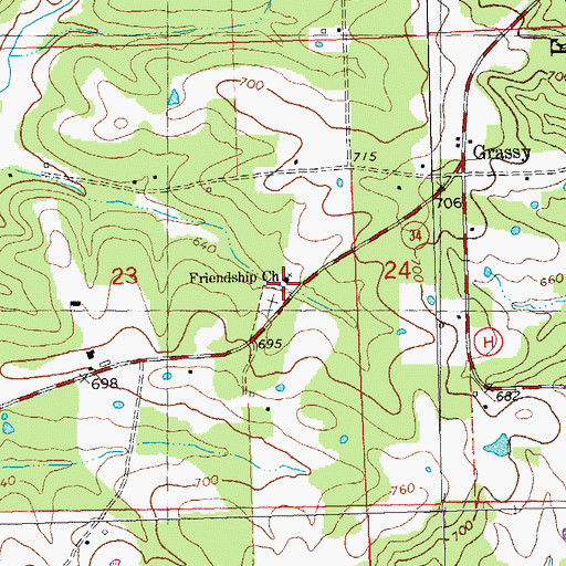 Topographic Map of Friendship Church, MO