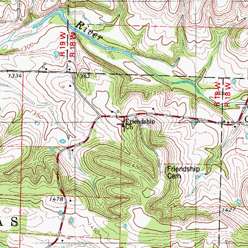 Topographic Map of Friendship Church, MO