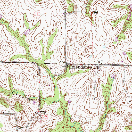 Topographic Map of Friendship Church, MO