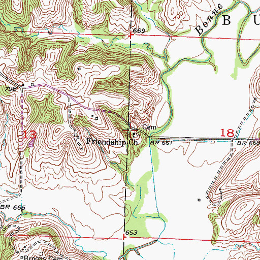 Topographic Map of Friendship Church, MO