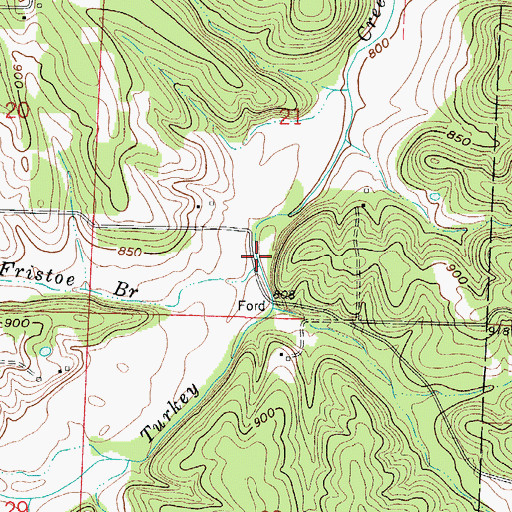 Topographic Map of Fristoe Branch, MO