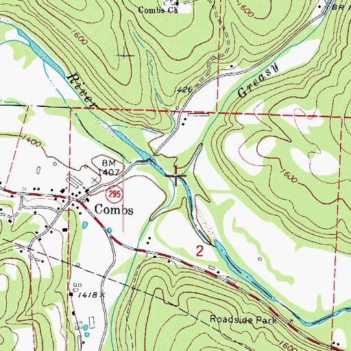 Topographic Map of Greasy Creek, AR