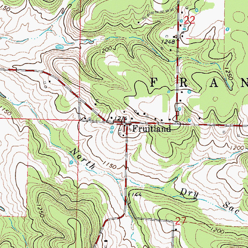 Topographic Map of Fruitland, MO
