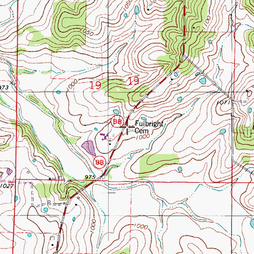 Topographic Map of Fulbright Cemetery, MO