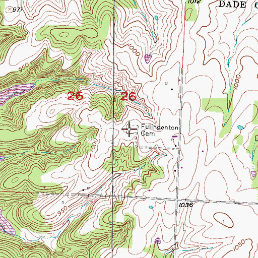 Topographic Map of Fullington Cemetery, MO