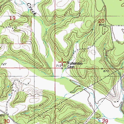Topographic Map of Fulkerson Cemetery, MO