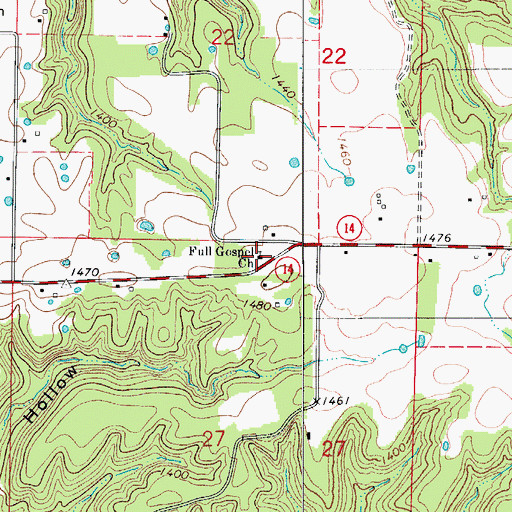 Topographic Map of Full Gospel Church, MO