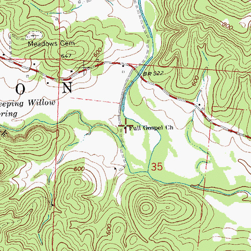 Topographic Map of Full Gospel Church, MO