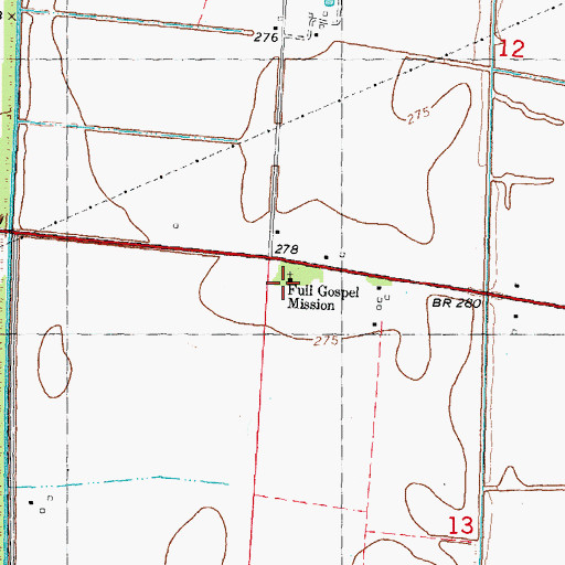 Topographic Map of Full Gospel Mission, MO