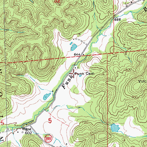 Topographic Map of Funk Cemetery, MO