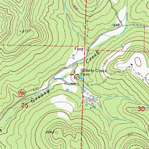 Topographic Map of Greasy Creek Cemetery, AR