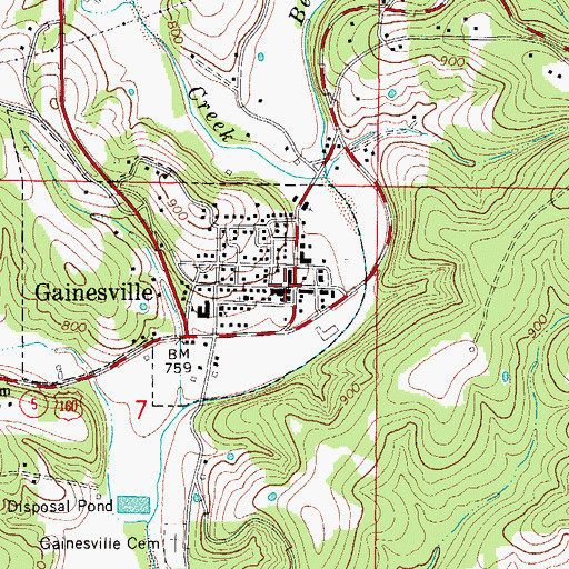 Topographic Map of Gainesville, MO