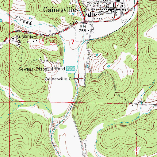 Topographic Map of Gainesville Cemetery, MO
