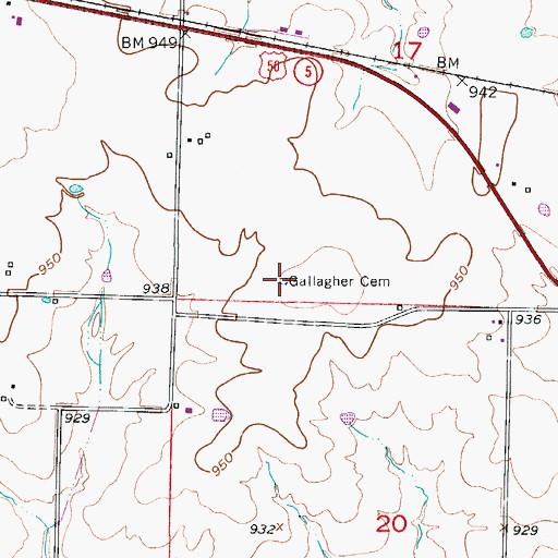 Topographic Map of Gallagher Cemetery, MO