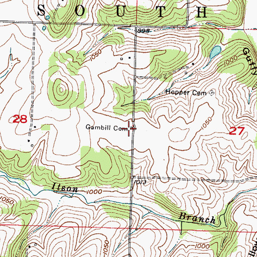 Topographic Map of Gambill Cemetery, MO