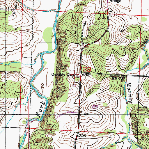 Topographic Map of Gamble Cemetery, MO