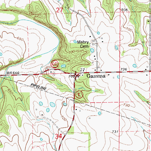 Topographic Map of Gamma, MO