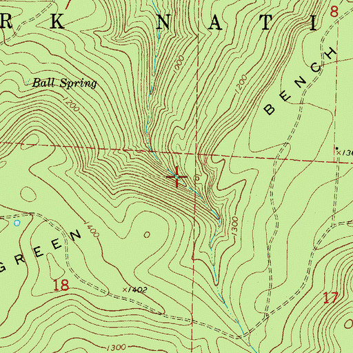 Topographic Map of Green Bench, AR