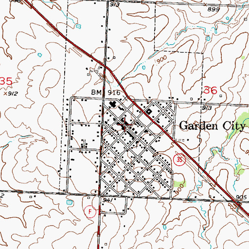 Topographic Map of Garden City, MO