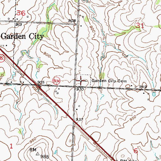 Topographic Map of Garden City Cemetery, MO