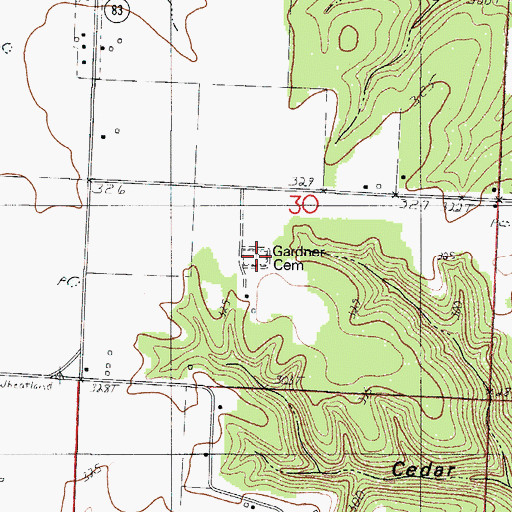 Topographic Map of Gardner Cemetery, MO