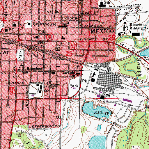 Topographic Map of Garfield School (historical), MO