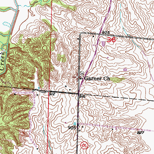 Topographic Map of Garner Church, MO