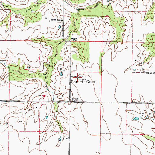 Topographic Map of Garnett Cemetery, MO