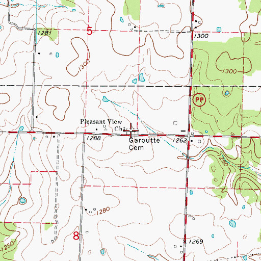 Topographic Map of Garoutte Cemetery, MO
