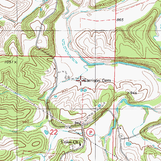 Topographic Map of Garrison Cemetery, MO