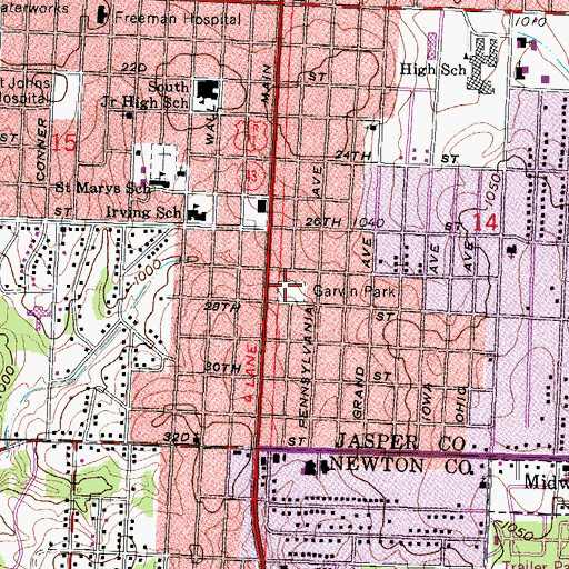 Topographic Map of Garvin Park, MO