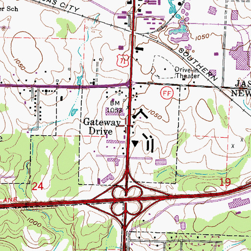 Topographic Map of Gateway Drive, MO