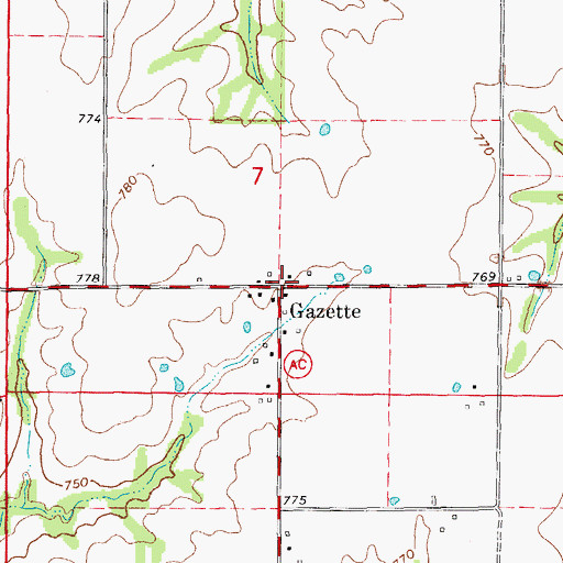 Topographic Map of Gazette, MO