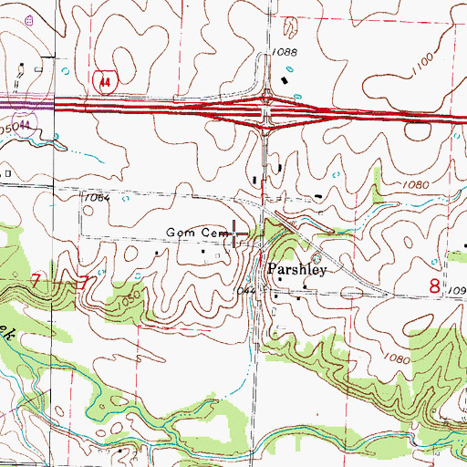Topographic Map of Gem Cemetery, MO