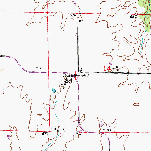 Topographic Map of Gem School, MO