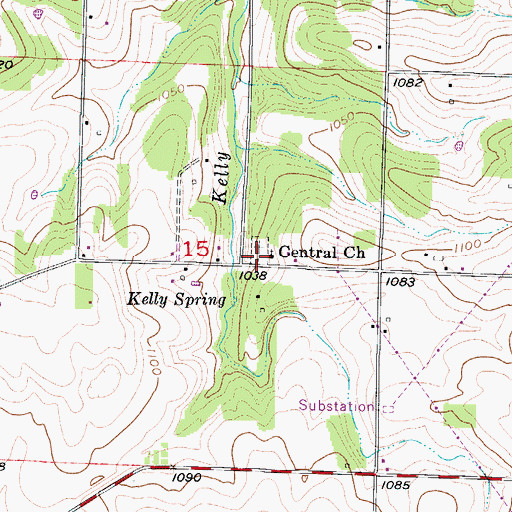 Topographic Map of Gentral Church, MO