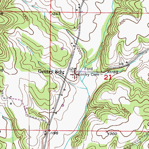 Topographic Map of Denney Cemetery, MO