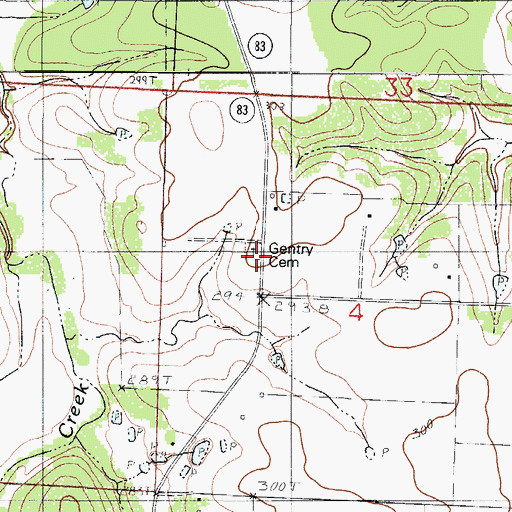 Topographic Map of Gentry Cemetery, MO