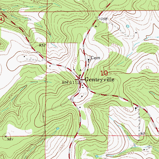 Topographic Map of Gentryville, MO