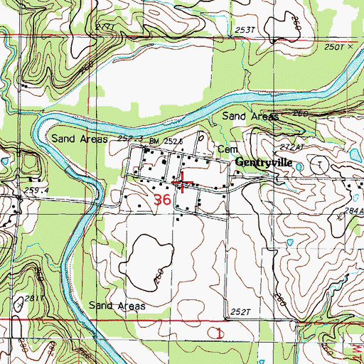 Topographic Map of Gentryville, MO