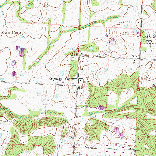 Topographic Map of George Cemetery, MO