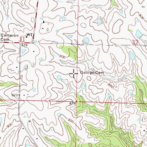 Topographic Map of George Cemetery, MO